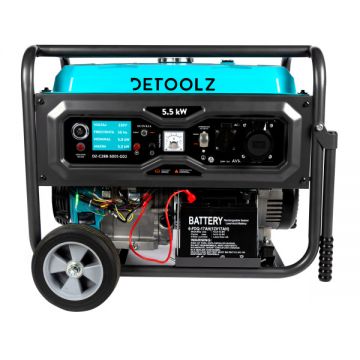 Generator Benzina cu Roti Detoolz 25L, G02, 5.5kW, 2P230, B4T, Pornire Electrica