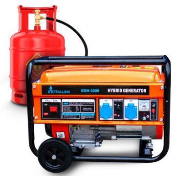 Generator curent hibrid, Extralink EGH-3000, 3kW, monofazat, CNG/LPG/benzina, Easy Start, bobinaj 100% cupru, protectie nivel scazut ulei, autonomie 11h